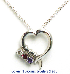 Jacques 18 Kt White Gold Open Heart Pendant with Birthstones