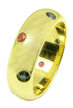 Jacques 18 Kt Yellow Gold Ruby and Sapphire Wedding Band