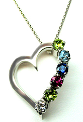 Jacques 18 Kt White Gold Open Heart Pendant with Gemstones