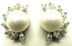Jacques Platinum Diamond and Pearl Earrings