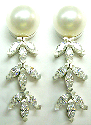 Jacques 18 Kt White Gold Pearl and Marquise Diamond Earrings