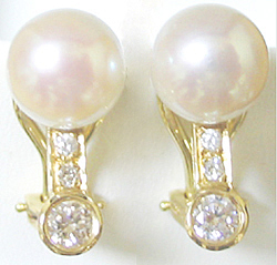 Jacques Cultured Pearls and Diamond Earrings with French Backs