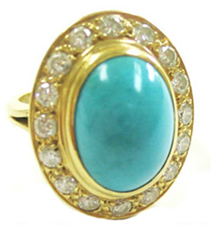 Jacques 18 Kt Yellow Gold Turquoise and Diamond Ring