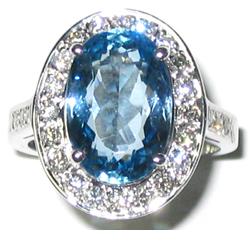 Jacques 18 Kt White Gold Aquamarine and Diamond Ring